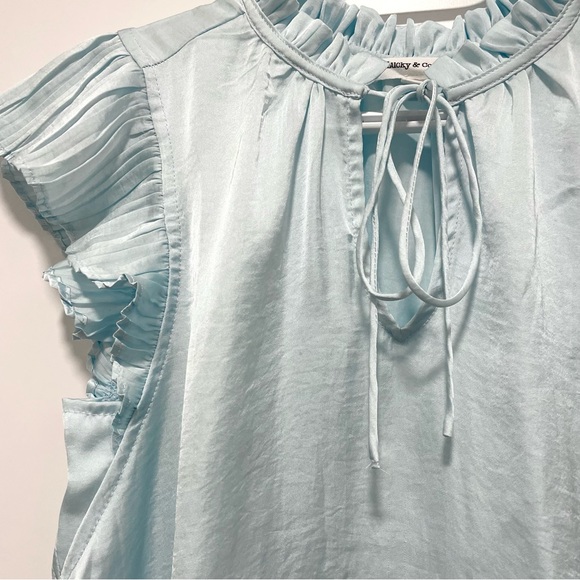 Lucky & Coco Blue Ruffle Neck Blouse (size S) - Picture 3 of 4